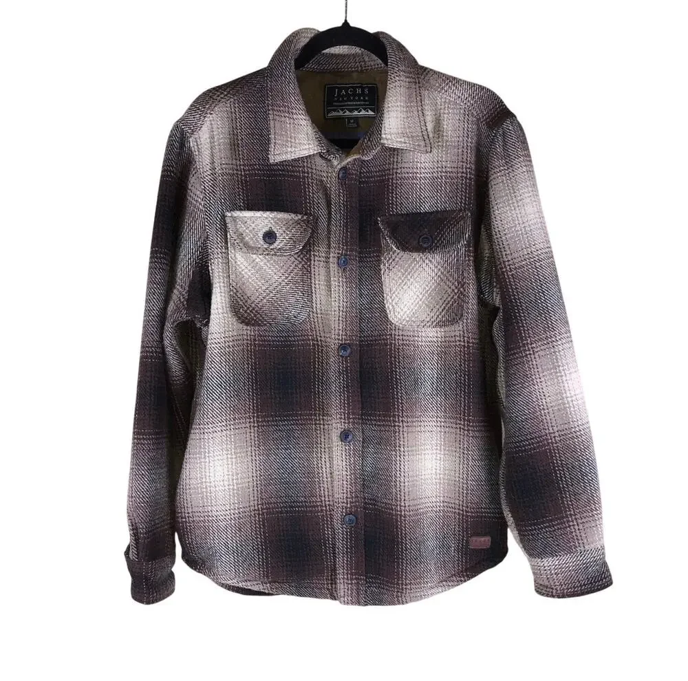 Jachs New York Shirt Jacket Men’s Medium Brown Plaid Wool Blend Flannel Shacket